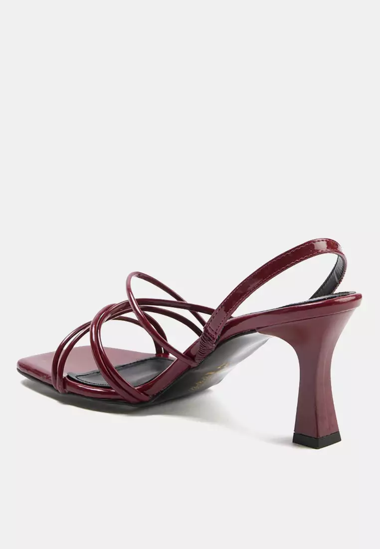 Metallic Ankle-Strap Square Toe 8 cm Thin Heel Sandals