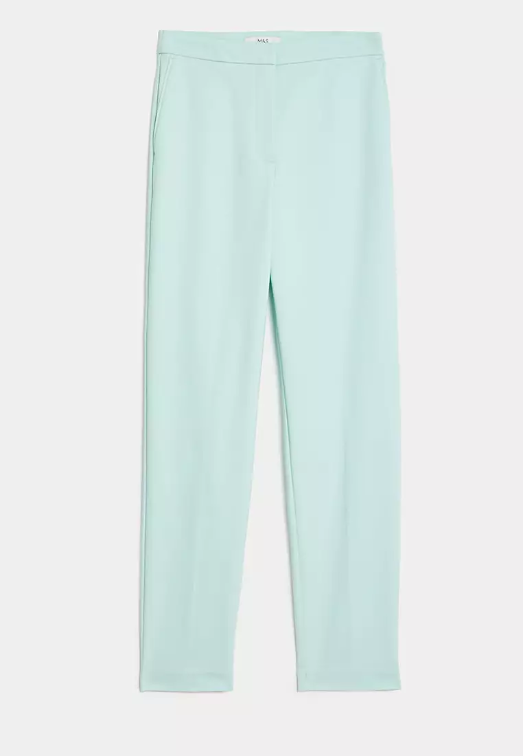 Cotton Blend Slim Fit Ankle Grazer Trousers