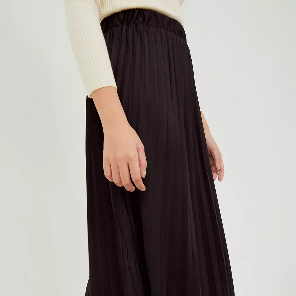 MAYONETTE Daisy Rok Plisket Panjang Wide Maxi - Black