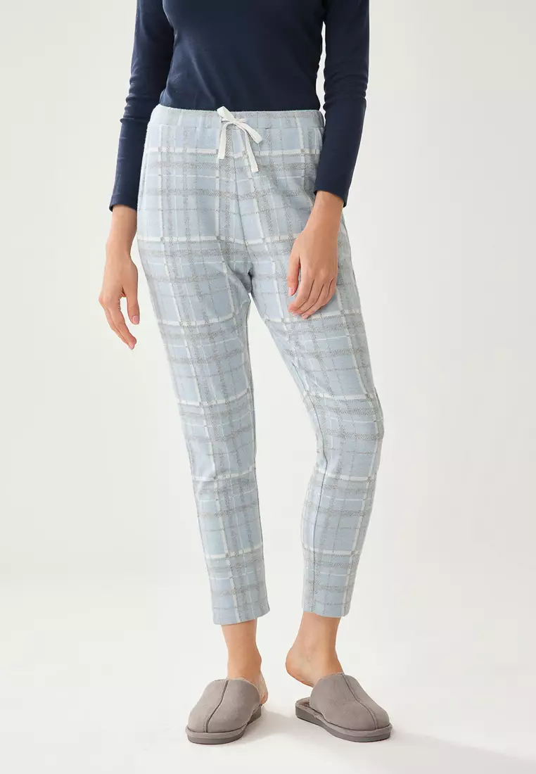 Blue Pyjama Bottom, Checked, Normal Fit, Straight Cut, Homewear And Sleepwear for Women