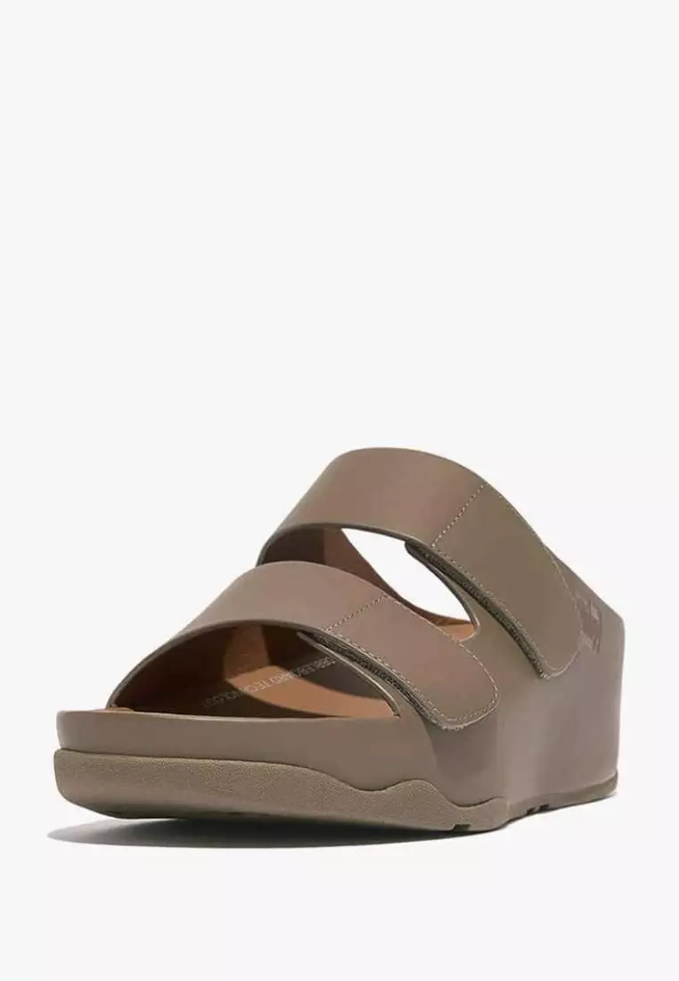 Discount on Fitflop  shoes - SKU: Fitflop Shuv Adj Two-Bar Leather Slides Sd Gr3-A76 Minky Grey