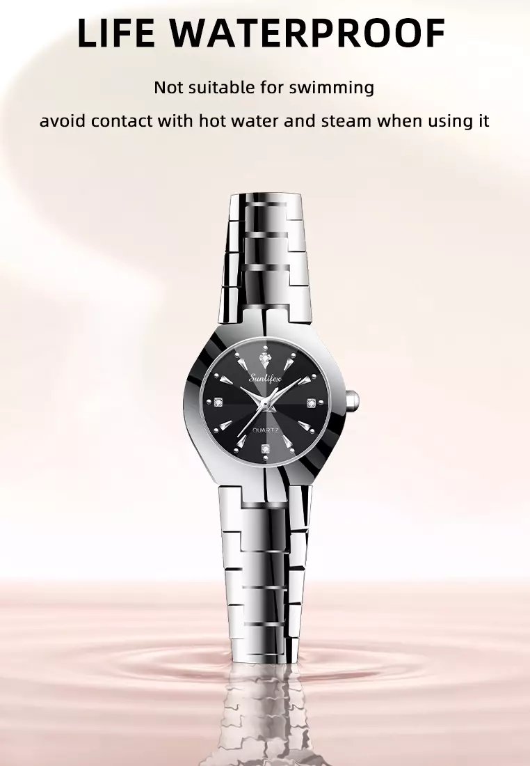 9090 Jam Tangan Wanita Original Berlian Anti Air Kuarsa Bisnis Santai Wanita Jam Tangan Cewek (Kotak Gratis) silver black