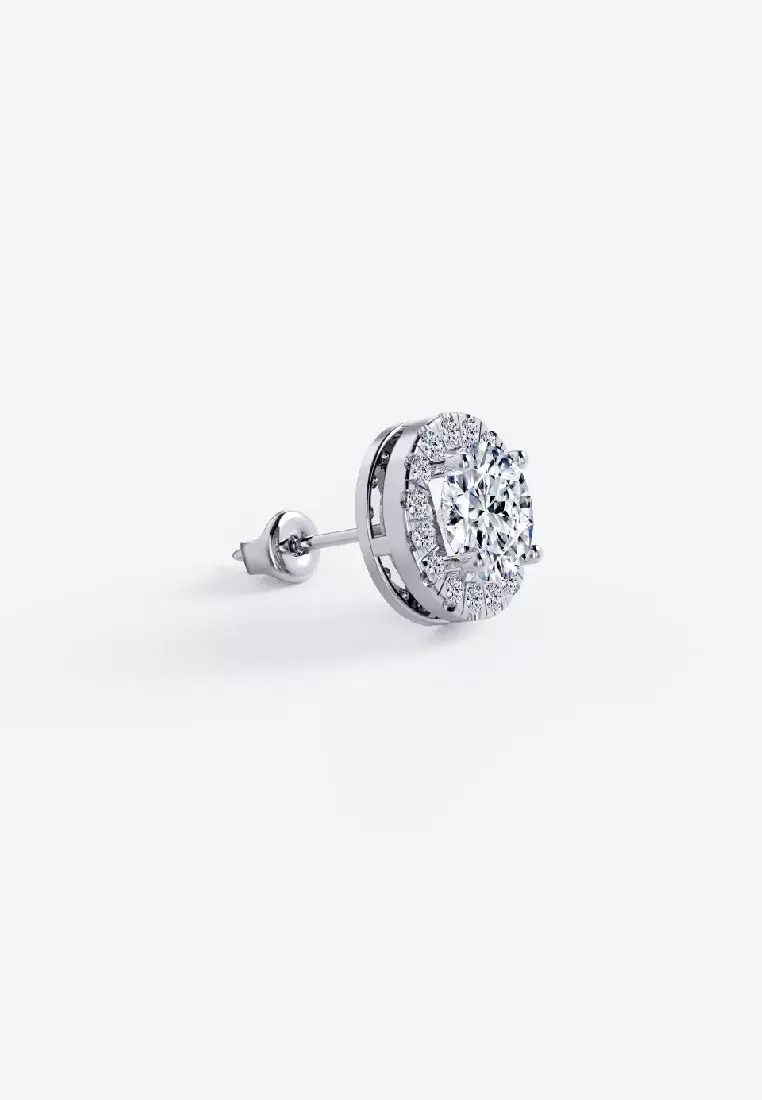Vinstella Classic Halo Stud Earrings - Clear Quartz
