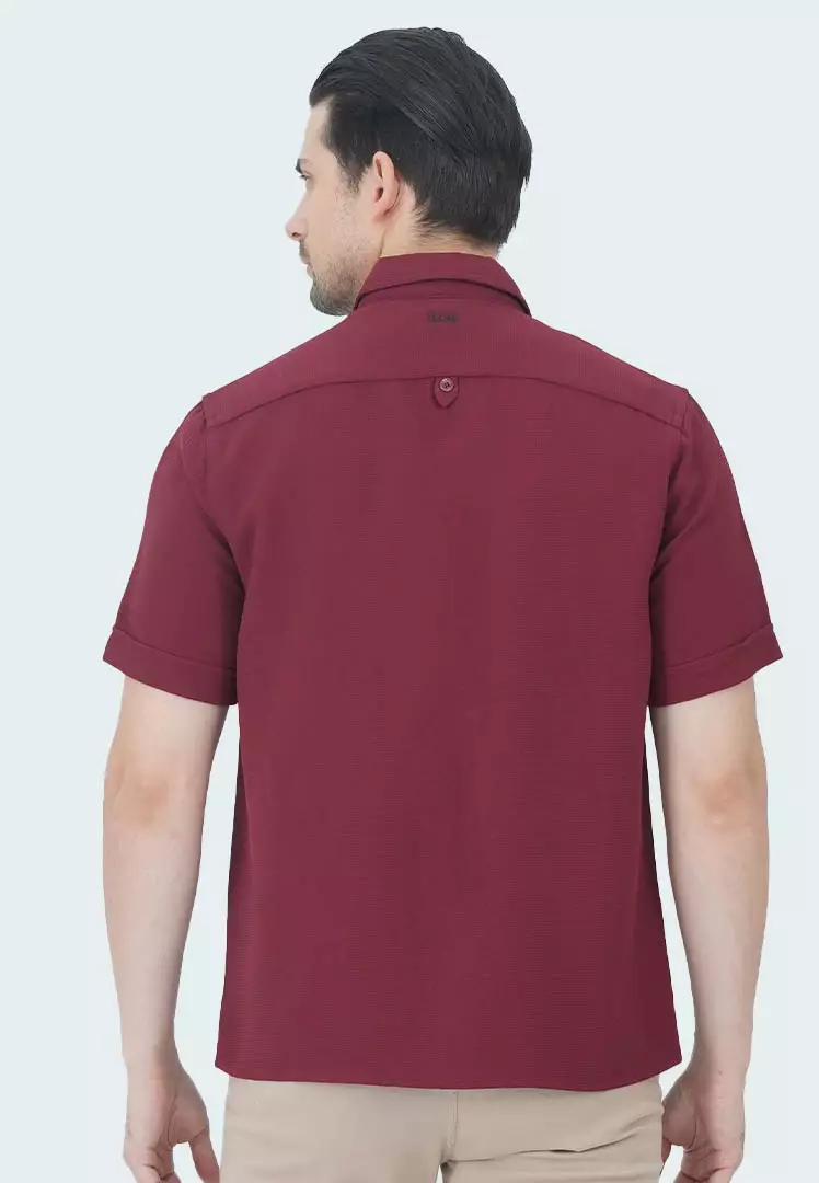 LGS - Kemeja Casual Pria Kemeja Waffle Lengan Pendek Motif Polos Warna Merah Regular Fit - CSH.271.R1191.198.C