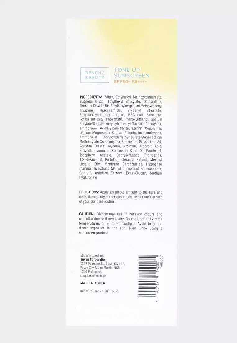 Buy BENCH Tone Up Sunscreen SPF 50+ PA++++ 2026 Online | ZALORA Philippines