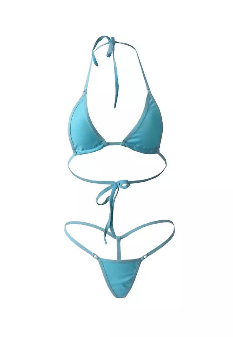 Buy Glamorbit Light Blue Micro Triangle Sexy G String Bikini Set 2023 ...