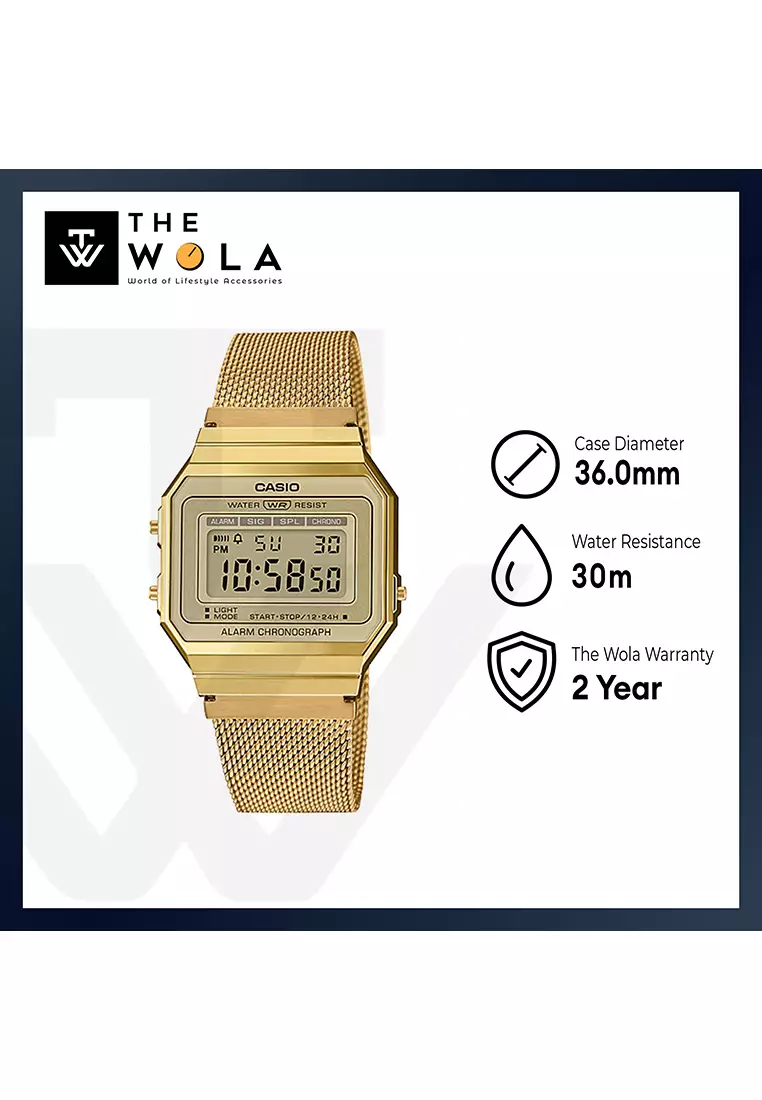 Men's Vintage Watch A700WMG-9A Gold ion plated band Digital Watch