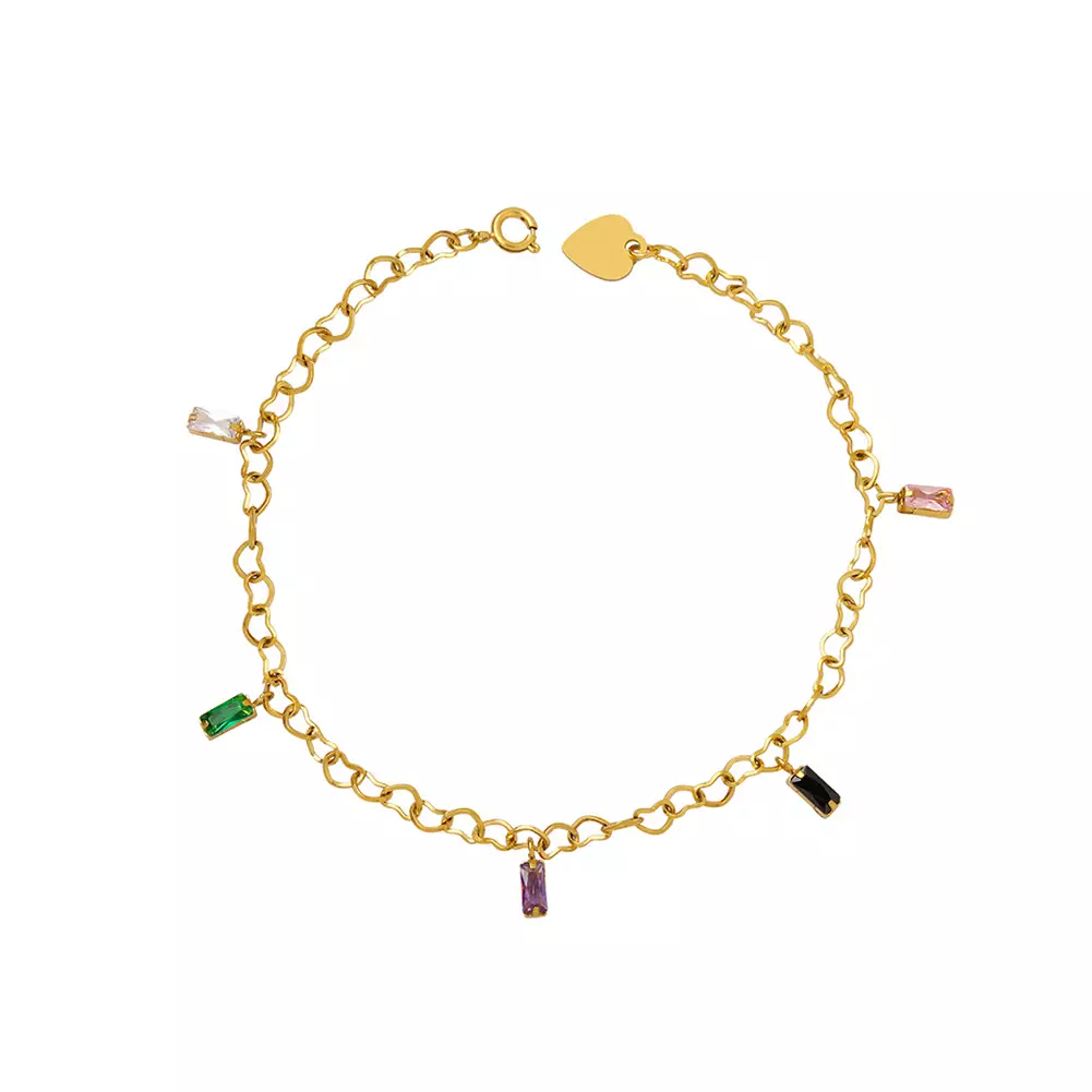 Glamorousky Gold Geometric Square Colorful Cubic Zirconia Bracelet Gelang