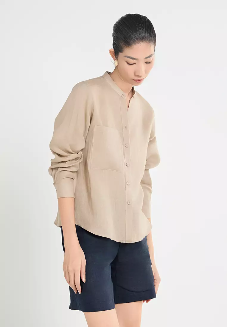 Women’s Linen Mandarin Collar Shirt
