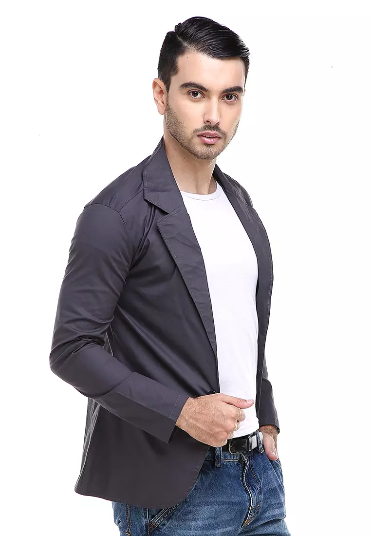 Woreq Jas Blazer Pria Formal Suits Resmi Three Pockets Material Cotton Strecth ORIGINAL - Dark Gray