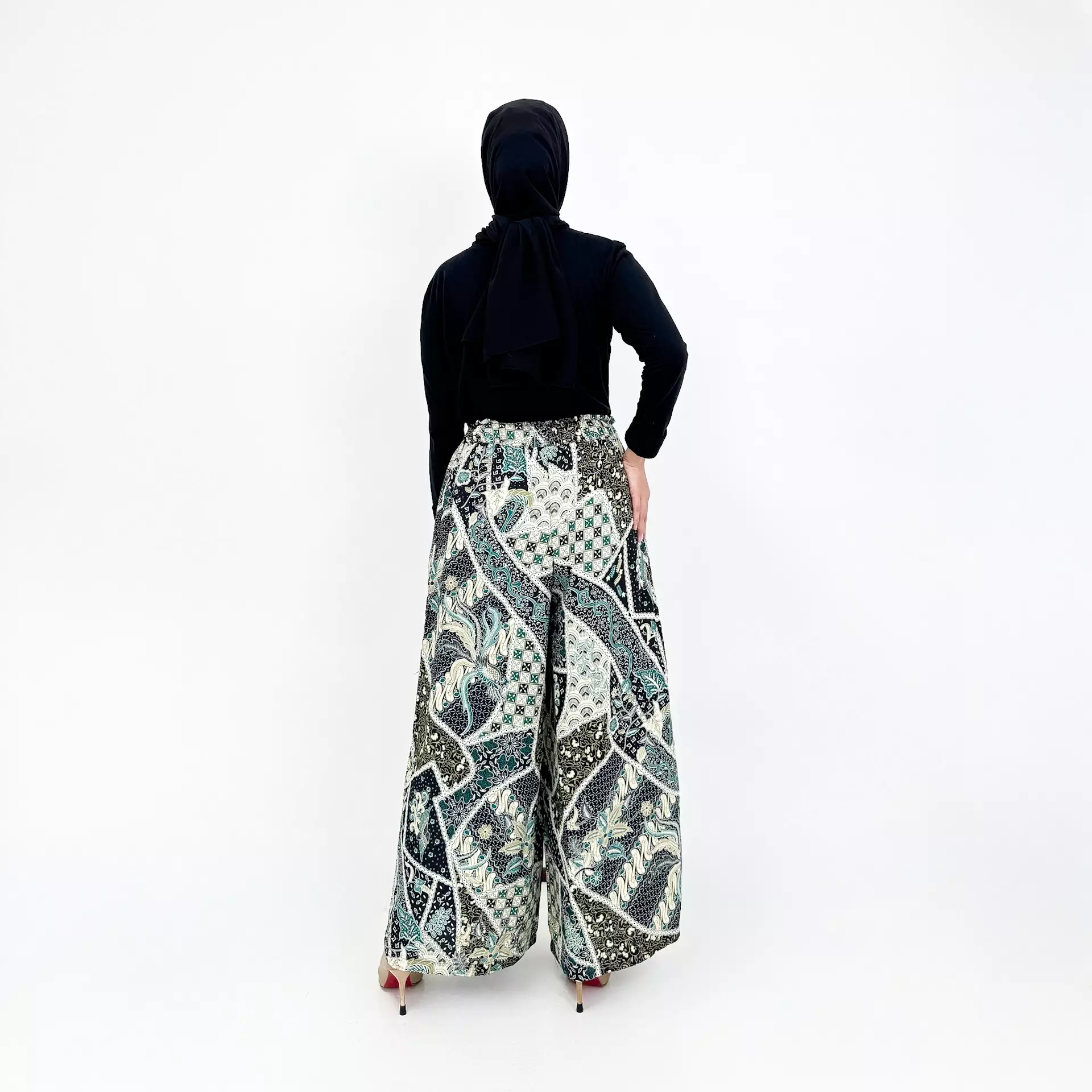 Celana Batik Ashley Premium HIJAUKulot Basic Formal Wanita Flare