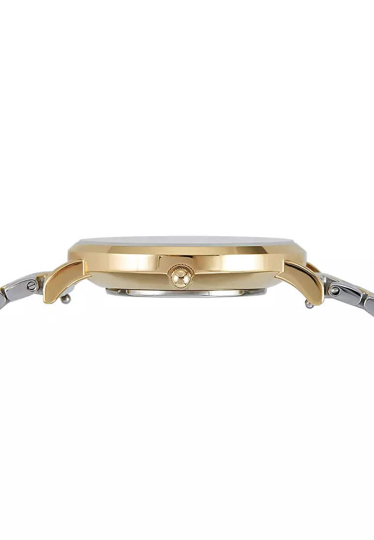 女士手表 經典雙色金銀不鏽鋼表鏈 金色 33mm圓形外殼-金色