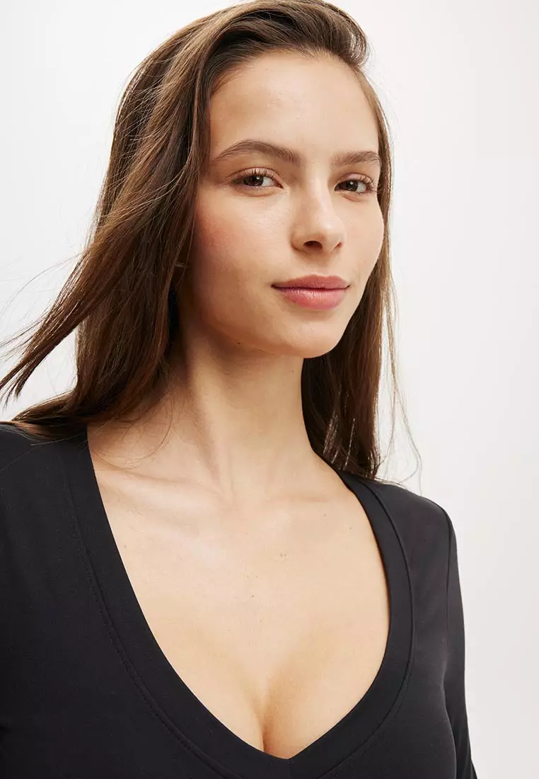 Ultra Soft Plunge Front Long Sleeve Tee