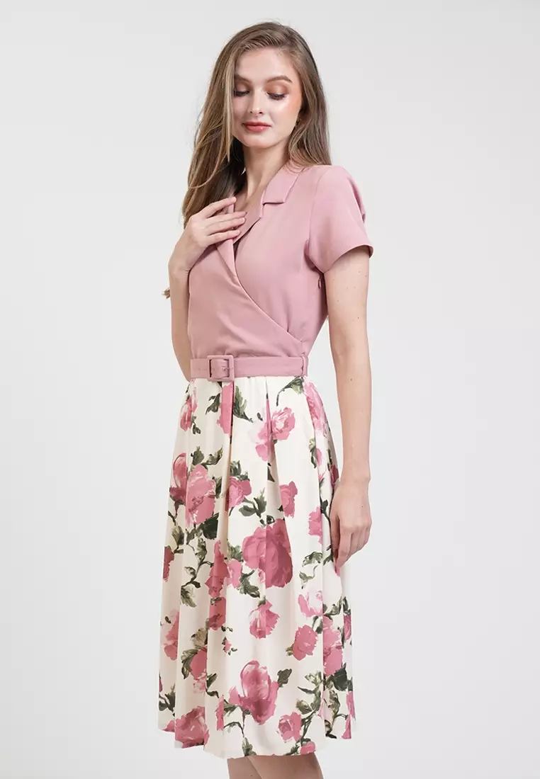 Stacey Floral Waist-Accent Dress