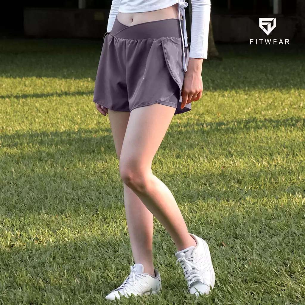 Fitwear - Celana Pendek + Inner Olahraga Wanita MELINDA CROSS WAIST SHORT - PURPLE MAUVE