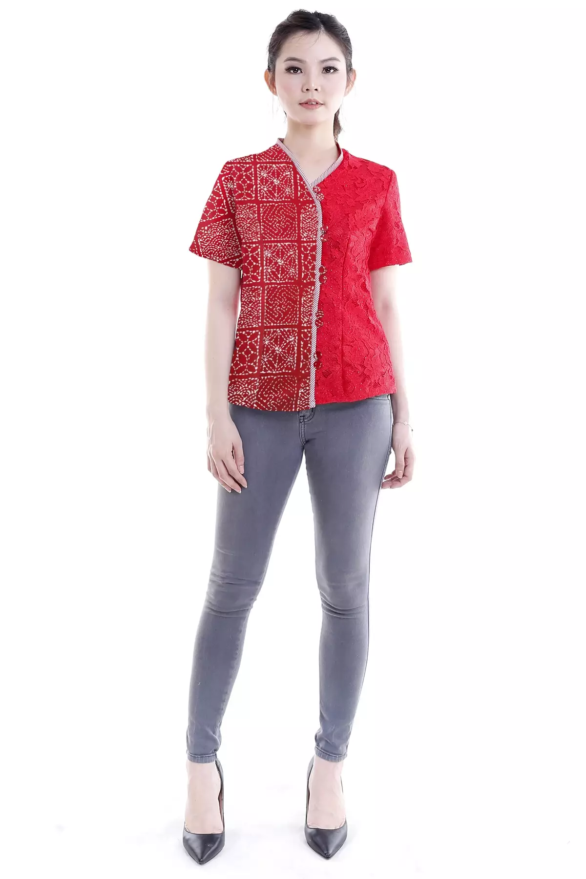 Putri Bekhusek Sashiko Merah Blouse Batik