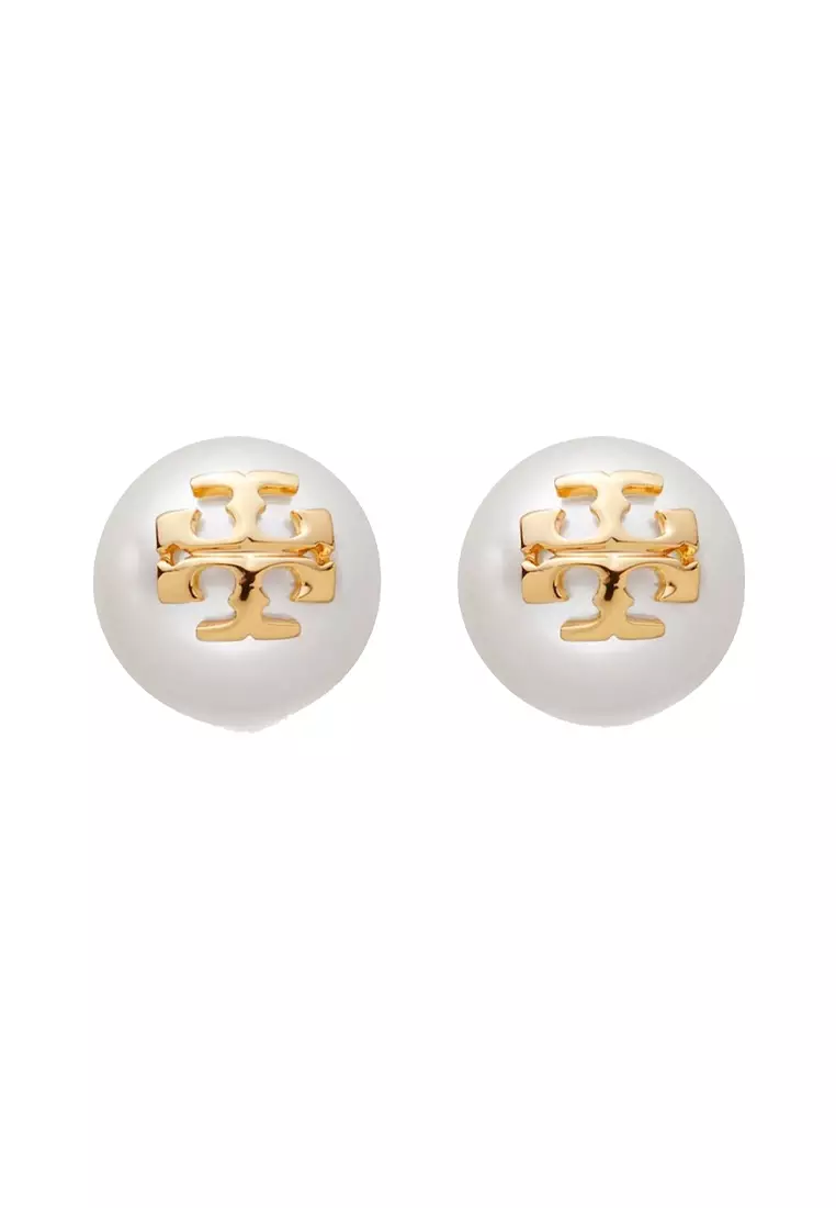 TORY BURCH Crystal-Pearl Stud Earring Ivory Tory Gold 18151