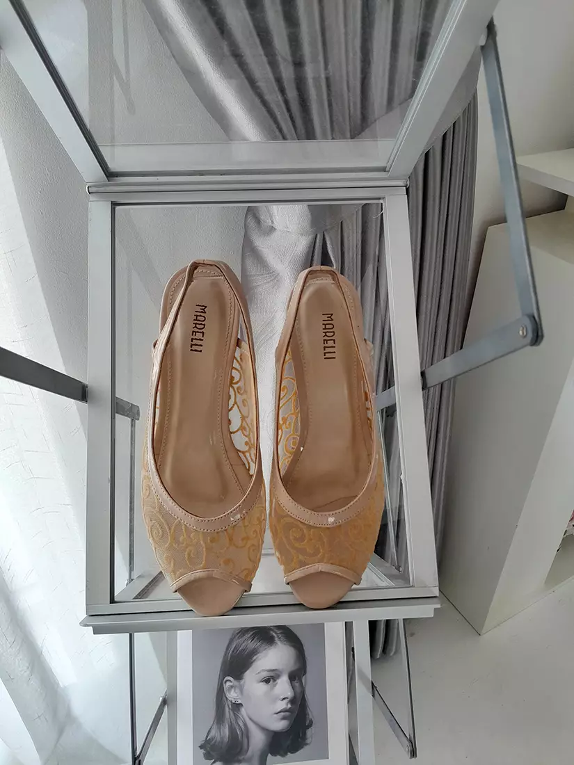 Donna Sepatu Sandal Mesh Wanita Sling back Hak 5 cm