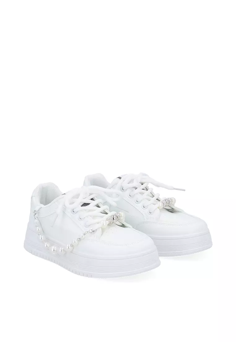 White CR Pearl-Embellished Sneakers
