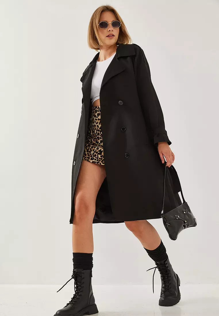 Women's Front Aller Detail Double Breasted Trench Coat 8118 60451015