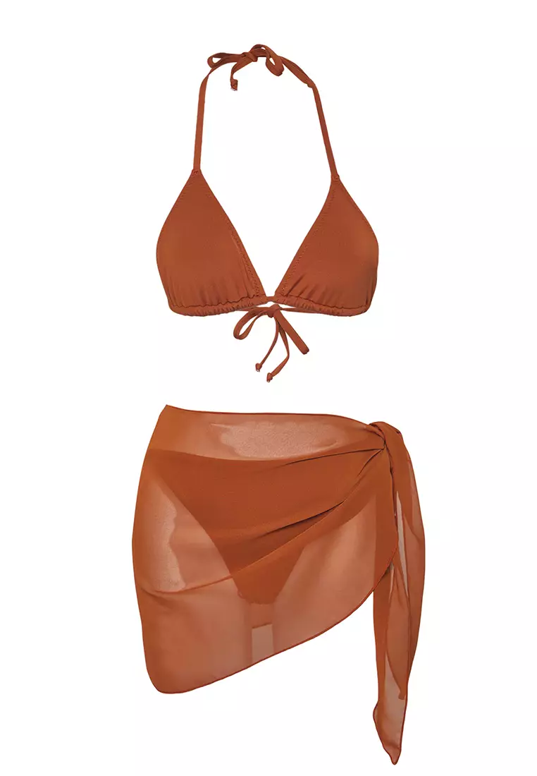 Brown 3-Piece Set Bikini Set & Pareo TBESS25JS00002