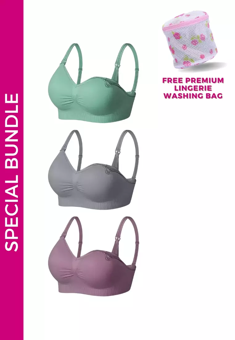 Buy Kiss & Tell 3 Pack Grace Nursing Push Up Maternity Bra in Purple, Grey  and Green 2024 Online