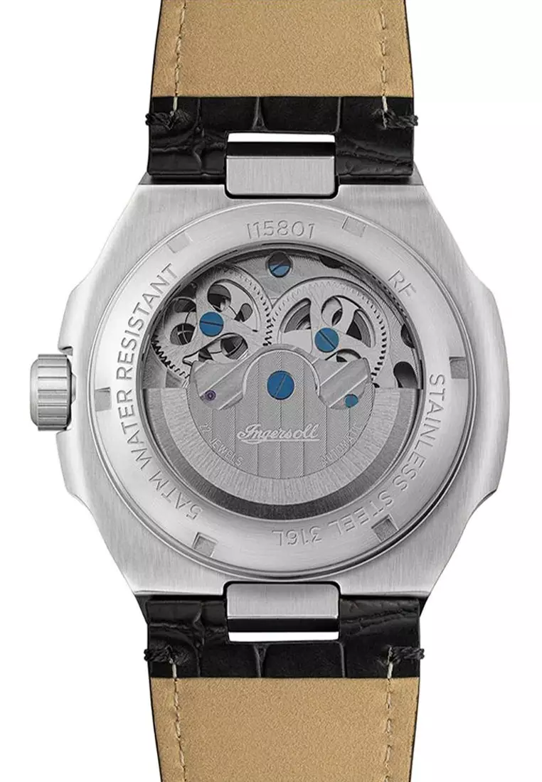 (FREE GIFT) Ingersoll The Spirit Black Leather Analog Automatic Watch For Men INI15801 IC001GB-GWP