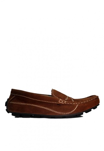 D-Island Shoes Slip On Moccasins Rajut Comfort Suede Brown