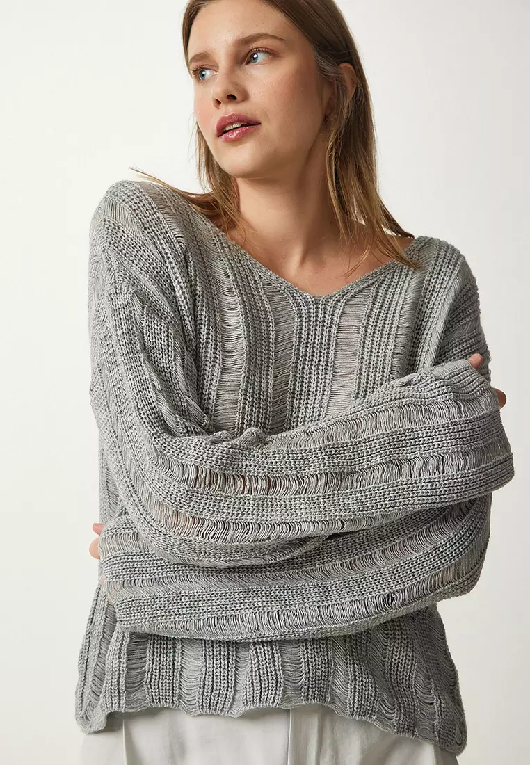 Torn Detail Oversize Knitwear Sweater