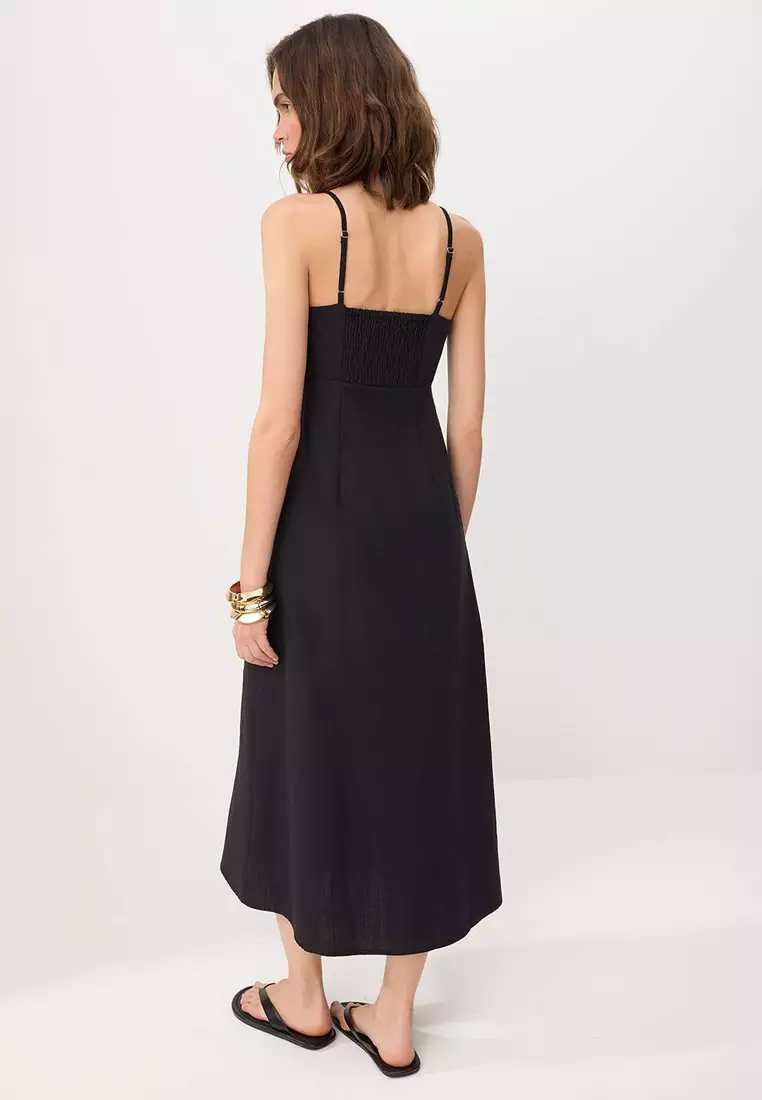 Black Straight A-Line Gipeli Maxi Woven Dress Twoss25El644