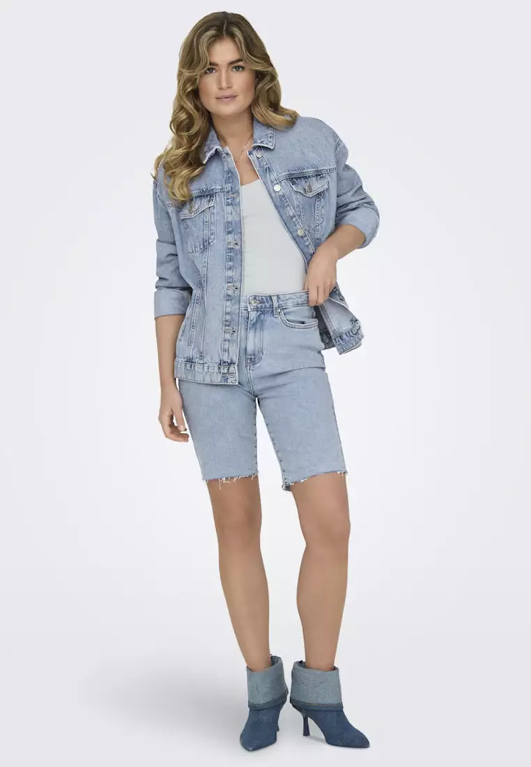 High Waist Long Denim Shorts