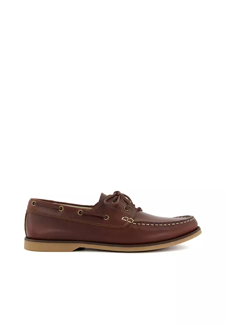 Discount on Dune London  shoes - SKU: Bluesy T Leather Boat Shoes Brown