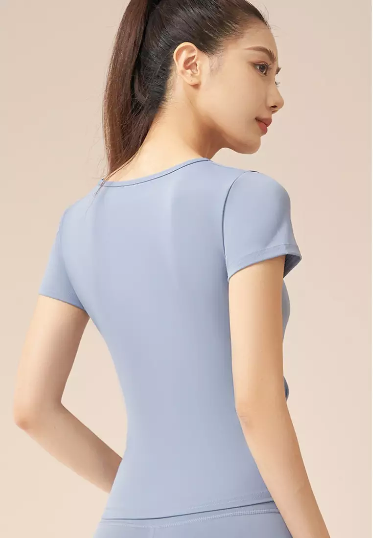 Aeries Top Sport Shirt – Breathable & Stretchable Workout Tee Women V-Neck Short Sleeve Workout Gym Fitness