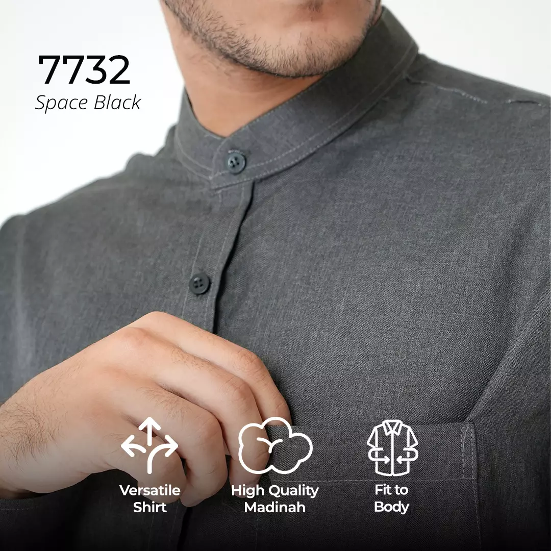 Kemeja Pria Kerah Shanghai Long Sleeve 7732 Space Black