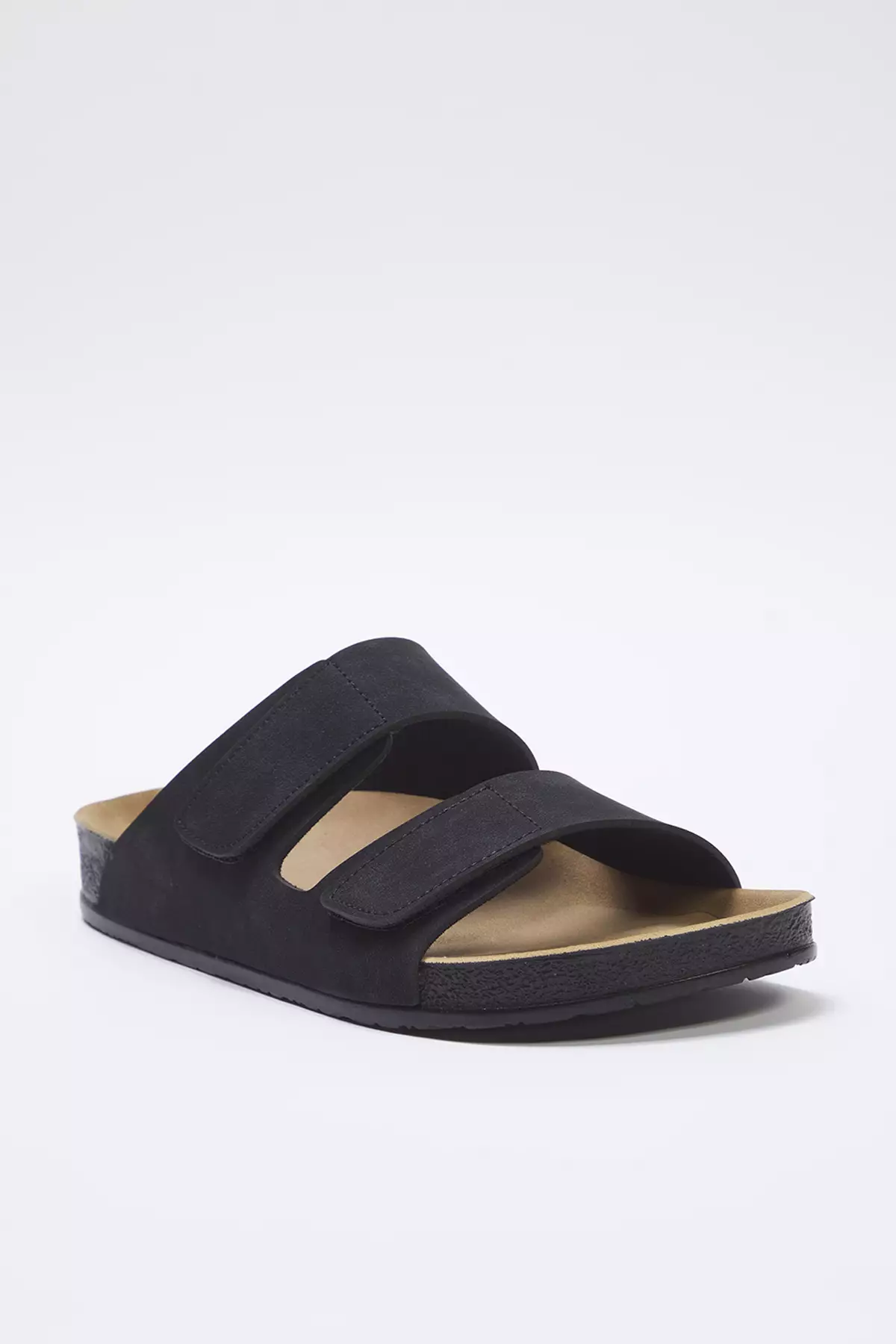 Black Nubuck Velcro Tape Men's Flat Sole Slippers Takss25Te00034