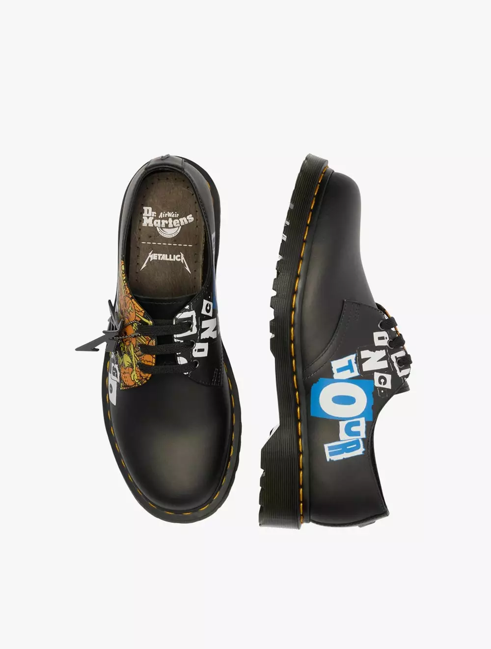 Dr. Martens 1461 Metallica Flame Skull 3 Eye Shoe White+Multi Backhand Strawgrain + Metallica Flame Skull Print