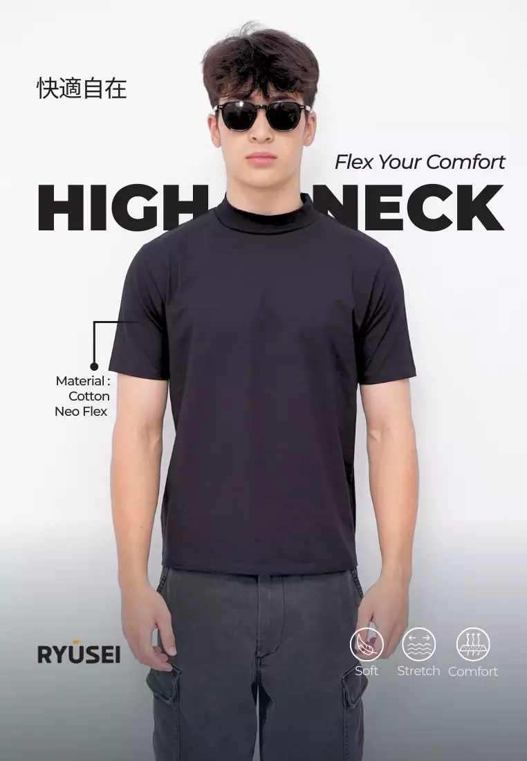 Ryusei Fitted Tee High Neck Neo Flex - Kaos Pria High Neck Slim Fit Premium