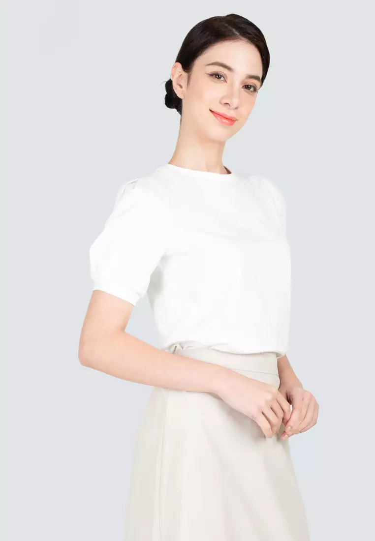 Polo Haus - Women’s Puffy Sleeve Round Neck Knitted Top WBKT001