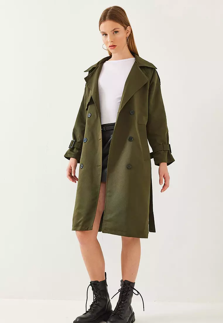 Women's Front Aller Detail Double Breasted Trench Coat 8118 60451015