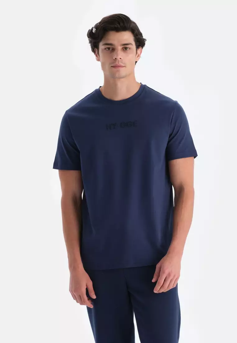 Buy DAGİ Navy T-Shirt, Slogan Patterned, Crew Neck, Regular Fit ...