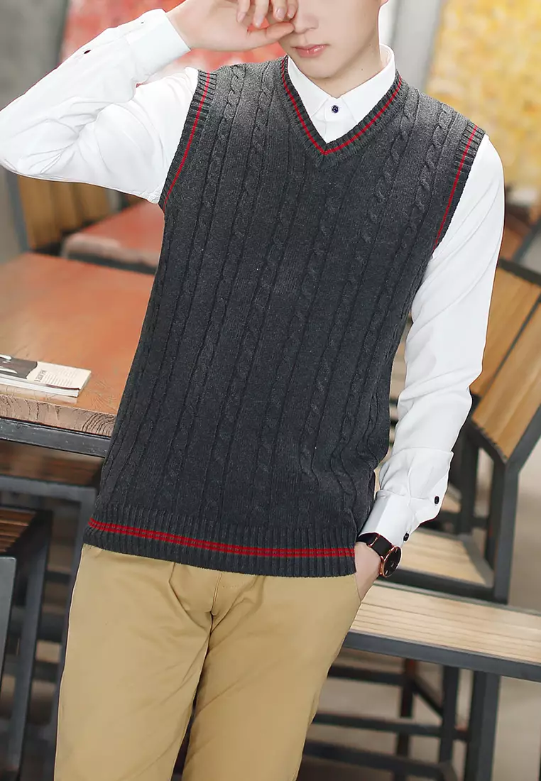Contrast Stripe Knitted Vest XH920