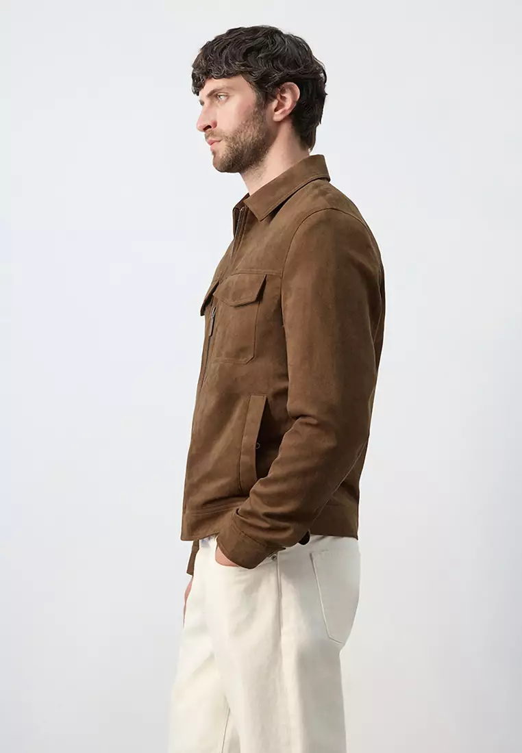 Suede-Effect Jacket with Pockets