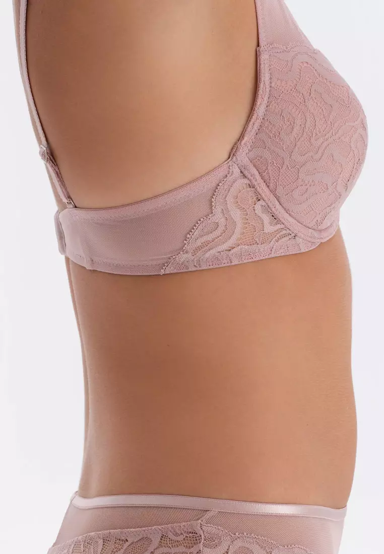 Soft Pink Non-Padded Bra, Geometric Printed, Minimizer, Underwire, Underwear for Women