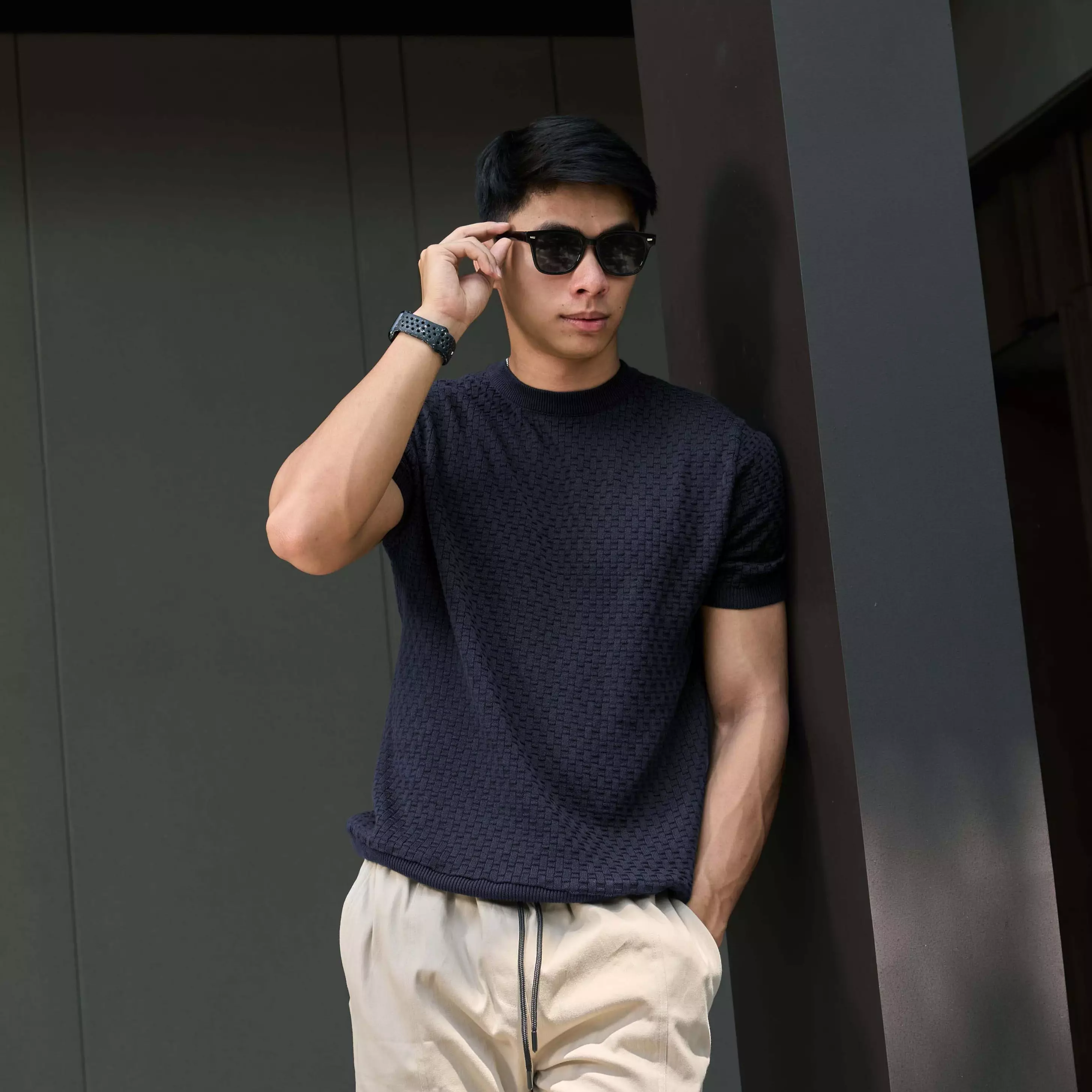 Kale Miller Navy / Sweater Rajut Pria Lengan Pendek / Knitwear