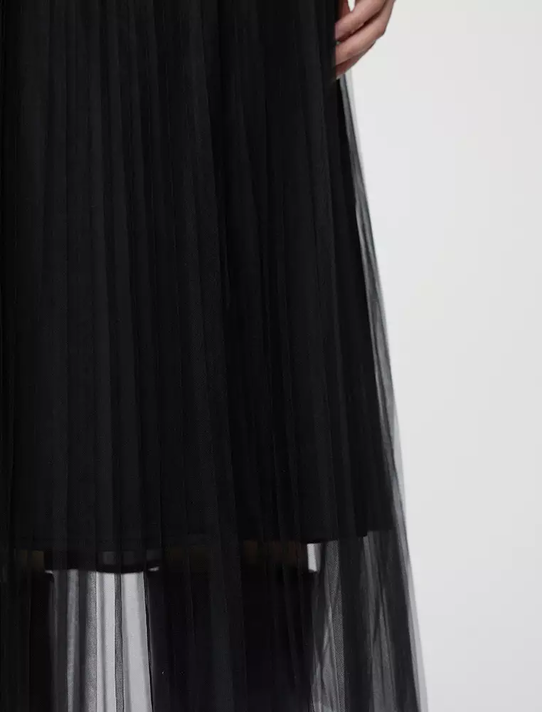 Straight Cut Pleated Long Waist Skirt