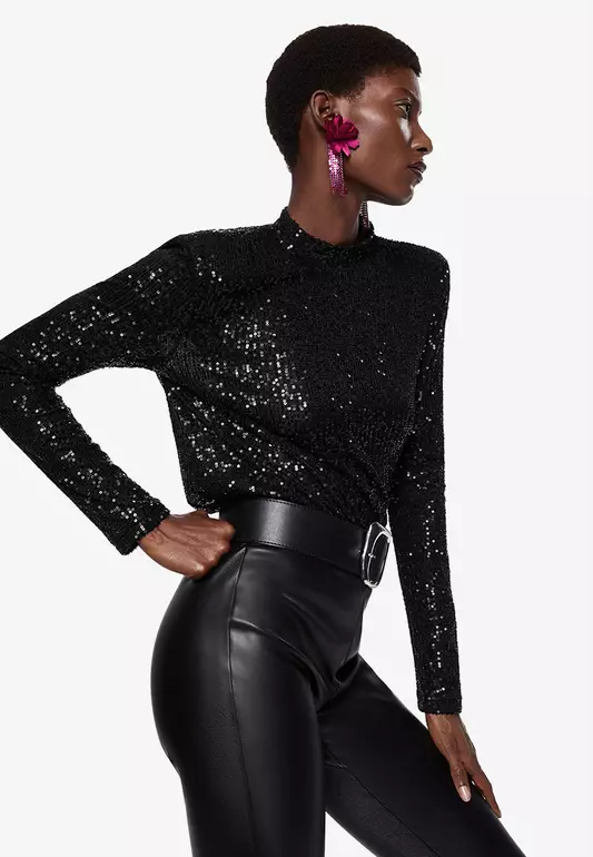 Sequin Turtleneck Top
