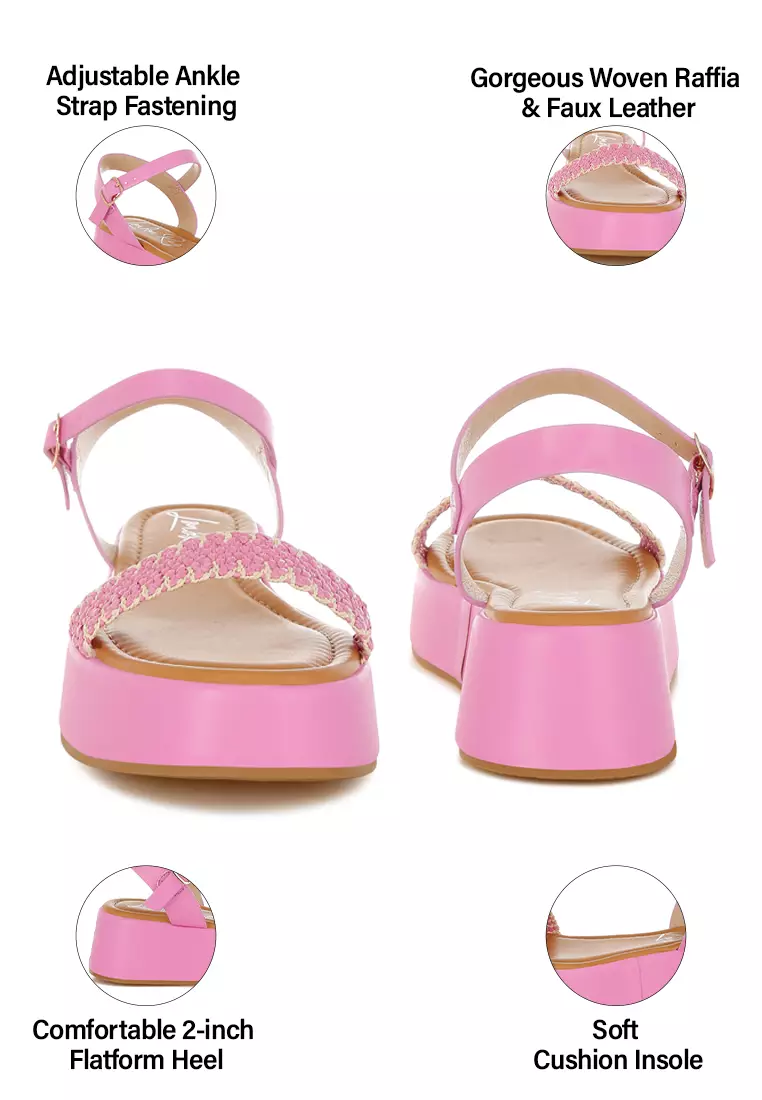 Raffia Flatform Sandals in Pink