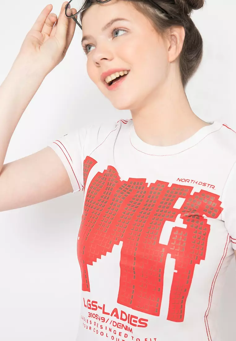 LGS - Kaos Casual Wanita - Lengan Pendek - Warna Putih Basic - Tulisan Sablon - LTS.555.K747M.019.C