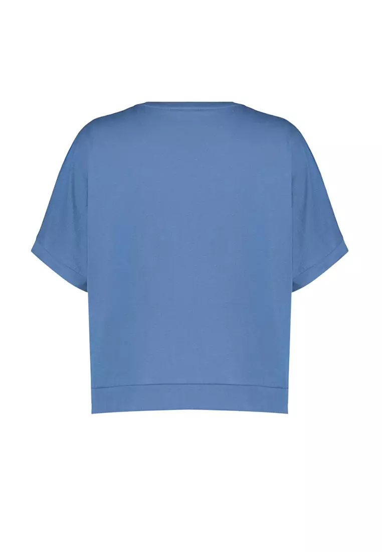 Indigo 100% Cotton Slit And Slit Detailed Oversize/Relaxed Cut Knitted T-Shirt Twoss24Ts00027