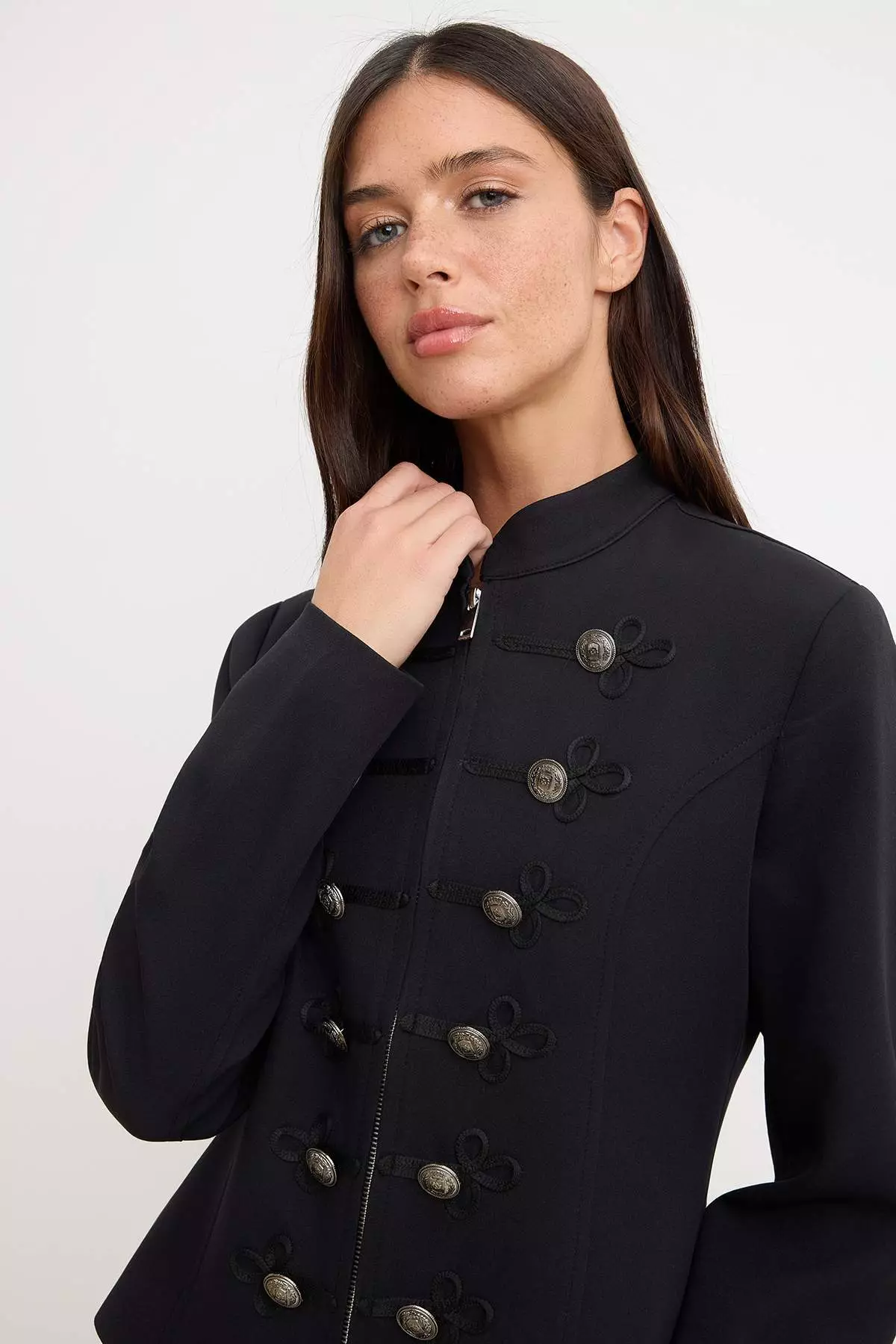 Buy Trendyol Black Embroidered Zippered Napoleon Jacket Online